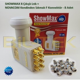 Resim Showmax 8 Çıkışlı Gold Uçlu Lnb+ 8 Adet Novacom Özel F Konnektör 