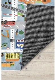 Resim Eğitici Haritalı Bambu Çocuk Halısı Mavi 