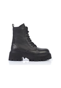 Resim Shoetek Helgı Kadın Bot Bağcıklı Postal Hakiki Deri Siyah Siyah 