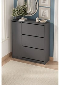 Resim Düşer Kapak Ayakkabılık 4 Kapaklı 6 Bölmeli Kayar Raflı Ayakkabılık Gizem Antrasit Antrasit - Gri 