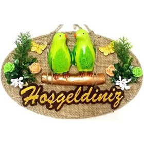 Resim Yeşil Kuşlu Hoşgeldiniz Yazılı Kapı Süsü 02-10mm 5yards 