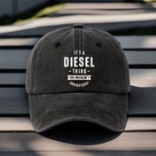 Resim Unisex Ayarlanabilir Vintage Beyzbol Şapkası, Cesur "DIESEL" Grafik Baskılı - Siyah & Beyaz Retro Tasarım, Su Yıkama Kumaşlı, Erkekler ve Kadınlar için Elde Yıkanabilir Dış Mekan Günlük Şapka 