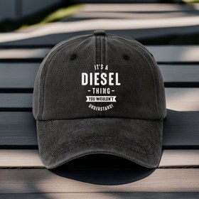 Resim Unisex Ayarlanabilir Vintage Beyzbol Şapkası, Cesur "DIESEL" Grafik Baskılı - Siyah & Beyaz Retro Tasarım, Su Yıkama Kumaşlı, Erkekler ve Kadınlar için Elde Yıkanabilir Dış Mekan Günlük Şapka 