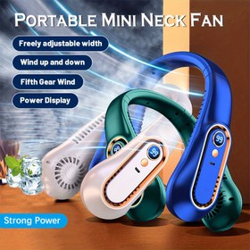 Resim 1 adet Dijital Ekranlı Taşınabilir Mini Boyun Fanı, USB Şarj Edilebilir, 5 Hız Ayarlı, Güvenli ve Rahat, Plastik, Ofis, Spor ve Açık Hava Kullanımı için, ≤36V, Lityum Pil-18650 Serisi 