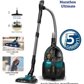 Resim Philips Marathon Ultimate LED Işıklı Başlık, Kumandalı Kontrol Toz Torbasız Süpürge Allergy H13 Filtreli Temizlik + Turbo Başlık Hediyeli 