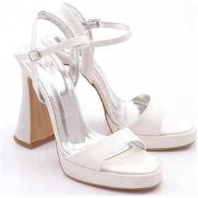 Resim Dgn 6003 Kadın Bilekten Bağlama Topuklu Abiye Ayakkabi Beyaz Baskılı 