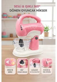 Resim Sesli Işıklı Pilli 360 Derece Dönen Full Fonksiyon Mikser- Pilli Mixer Oyuncak Mikser Hamur Makinesi Pembe 