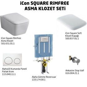 Resim Geberit Icon Square Rimfree Alpha10 Soft Asma Klozet Seti - Beyaz 