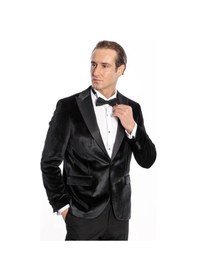 Resim Wessi Kadife Slim Fit Siyah Erkek Smokin Ceket Siyah 