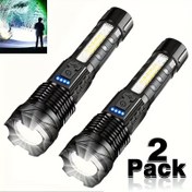 Resim 2 Adet USB Şarjlı El Tipi LED Fener, XP50 Yüksek Güç 350 Lümen, 1200mAh, Kamp ve Yürüyüş İçin Dayanıklı Ergonomik Tasarım (USB Kablosu ve Pil Dahil), Acil Durumlar için Parlak Kamp Aksesuarı 