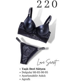 Resim Tılsım Lingerie Murays Kadın Taşlı Deri Sütyen Takım Siyah 