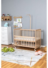 Resim Ahşap Beşik Anne Yanı Beşik Organik 70x130 - Uyku Setsiz Tek Yataklı + Tekerlekli Ahşap 