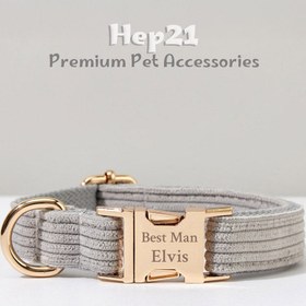 Resim Dog Collar Named Light Gray Velvet Collar 363701 - 5pcs set / S 