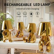 Resim 1 Adet Küçük Altın Adam Yaratıcı Gece Lambası, USB Şarj Kablolu İtalyan Tasarımlı Düşünür Heykeli LED Atmosfer Masa Lambası, 3 Seviyeli Ayarlama Özelliği ile Ev ve Yatak Başı Dekoratif Hediye 