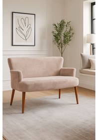 Resim Roma Modern İkili Koltuk - Welsoft Yumuşak Kumaş - Ahşap Ceviz Renk Ayak - Vizon Vizon 