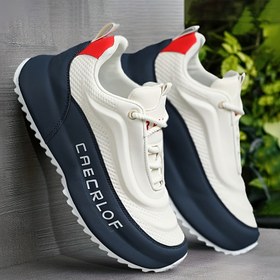 Resim Erkekler için Trend Renk Bloklu Sneakerlar, Rahat Kaymaz Bağcıklı Günlük Ayakkabılar Erkeklerin Dış Aktiviteleri İçin 