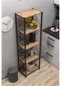 Resim Morpanya Arfelix Metal Tekli Mutfak Rafı Malzeme Dolabı 5 Raflı Mikrodalga Fırın Rafı Çok Amaçlı Ceviz 