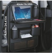 Resim Chuangyinshop Siyah Katlanır Masa Tepsili Tablet Tutucu Otomobil Arka Koltuk Depolama Çantası Büyük Kapasiteli Pu Deri Çok Cepli 