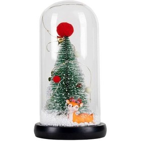 Resim Suntek Cam Kubbeli Yılbaşı Ağacı Çocuklara Masa Üstü Kırmızı Top Geyik Kırmızı 