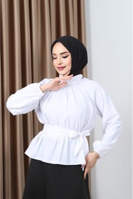 Resim CNG MODA Tesettür Kuşaklı Gömlek 