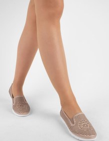 Resim LAL SHOES & BAGS Moneta Kadın Hakiki Deri Babet Delikli V Baskılı-krem 