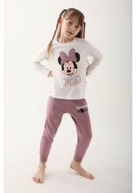 Resim Minnie Mouse Krem Kız Çocuk Uzun Kol Pijama Takım Krem 