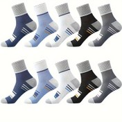 Resim 10 Çift Erkek Trendy Renk Bloklu Crew Çorap, Erkeklerin Açık Hava Giyiminde Rahat Ve Nefes Alabilen Rahat Unisex Çorapları 