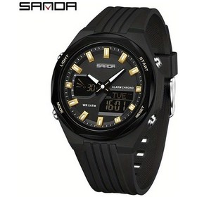 Resim Oldfriend Sanda Erkek Spor Saati 5atm Su Geçirmez Kronometre Takvilli Siyah Altın Diğer 