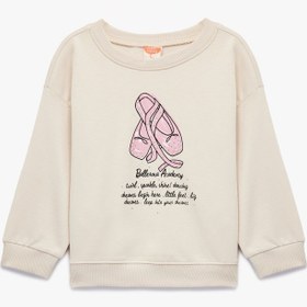 Resim Kız Bebek Uzun Kollu Bisiklet Yaka Pamuklu Baskılı Şardonlu Sweatshirt 