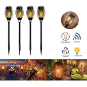 Resim Solar Alev LED Peyzaj Zemin Lambası Bahçe Dekorasyon Su Geçirmez Aydınlatma - 4 Adet 
