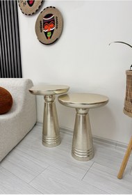 Resim ASELYA HOME Ahşap 2’li Set Handmade Mantar Yan Sehpa Modern Gümüş Renk Varak Jelatin Fiskos Zigon Çiçeklik 