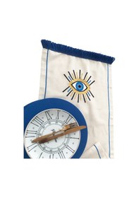 Resim Gözdeseni Nakışlı Runner Buldan Keten - Mavi 4'lü Kumaş Supla Çok Renkli 