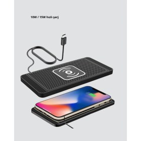 Resim Teknodayım Manyetik Şarj Pedi 7.5W 10W 15W Hızlı Şarj Kaymaz Tabanlı 