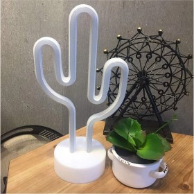 Resim Neon Işıklı Kaktüs Masa Gece Lambası Usb+Pil Ev-Ofis Oyuncu Odası Çocuk-Beşik Odası Neon LED Kaktüs 