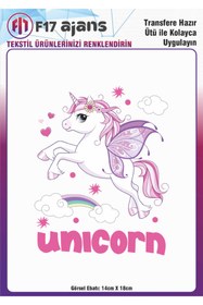 Resim F17 Ajans Ütü ile Yapışan Tekstil DTF Transfer Baskı Unicorn 