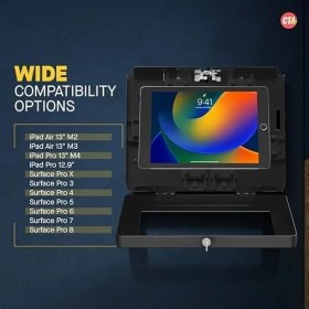 Resim Skygo Kilitleme iPad Duvar Montajı - iPad Pro 12.9 Inç, Surface Pro 3, 4, 5, 6, 7, 8, x Için Tuş Kilidi ve Iç Kablo Yönlendirmesi ile Cta Hırsızlığa Karşı Büyük Kilitleme Tablet Muhafazası - Siyah - 