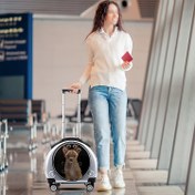 Resim 1 adet Genişletilebilir Evcil Hayvan Arabası, Taşınabilir Köpek ve Kedi Seyahat Sırt Çantası, Teleskopik Kulaklık, Plastik Çerçeve, Şeffaf Uzay Kapsülü Tasarımı, Çok Amaçlı Küçük Evcil Hayvan Taşıyıcı ile Tekerlekler 