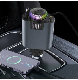 Resim 4 Ü 1 Arada Araç Şarj Cihazı Nemlendirici & Aroma Difüzör Type-c + Lightning, Rgb Yıldız Işıklı Siyah 