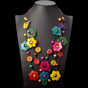 Resim Handmade Boho Multilayer Wooden Multicolor Flower Kolye, Retro Tarzı Ahşap Pirinç Boncuk Kadınların Boyun Takıları Yaz Plaj Dekorasyon Süsü 