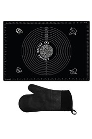 Resim Kitchen Design Lab Siyah Silikon 45x65 CM Hamur Açma Matı Ve Siyah Silikon Yanmaz Mutfak Fırın Eldiveni 