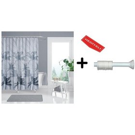 Resim Banyo Duş Perdesi 5104 120x200 Perde Borusu Askı Aparatı 90x130 Hediyeli Çok Renkli 