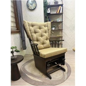 Resim Asedia Mama Puflu Ceviz Sarı Minderli Sallanan Sandalye Emzirme Koltuğu 