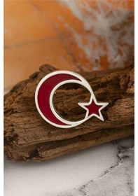 Resim 925 Ayar Gümüş Mineli Türk Bayrağı Rozet -8052 Gümüş 