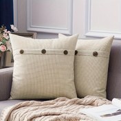 Resim Üç Düğme Detaylı Vintage Ekose Atma Yastık Kılıfları, Sadece Elde Yıkanabilir, Polyester Dokuma Kumaş, Fermuarlı Dekoratif Yastık Kılıfları Çeşitli Oda Türleri İçin - 1 Parça (Sadece Kılıf) 
