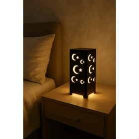 Resim Hilal ve Yıldız Desenli Kablolu Metal Gece Lambası – Dekoratif Çocuk Odası Masa Lambası 