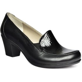 Resim Fox Shoes R908020603 Siyah Hakiki Deri Kalın Topuklu Kadın Ayakkabı Siyah 