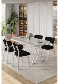 Resim Canisa Axton Serisi Sabit Mdf 90x168 Beyaz Mutfak Masa Takımı 4 Antrasit Sandalye Beyaz Masa Antrasit Sandalye 