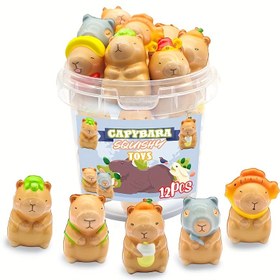 Resim 12 Paket Mini Kapibara Sıkıştırılabilir Oyuncaklar - Çeşitli Renkler ve Stiller, Parti Hediyeleri, İyi Torbalar, Piñata Dolguları, Doğum Günü Hediyeleri, Hazine Sandığı Ödülleri, Sınıf Ödülü için Mükemmel, Yumuşak Polyester Malzeme 