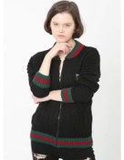 Resim Kadın Tam Fermuarlı Triko Hırka - Siyah Siyah 