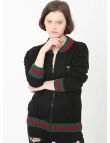 Resim Kadın Tam Fermuarlı Triko Hırka - Siyah Siyah 